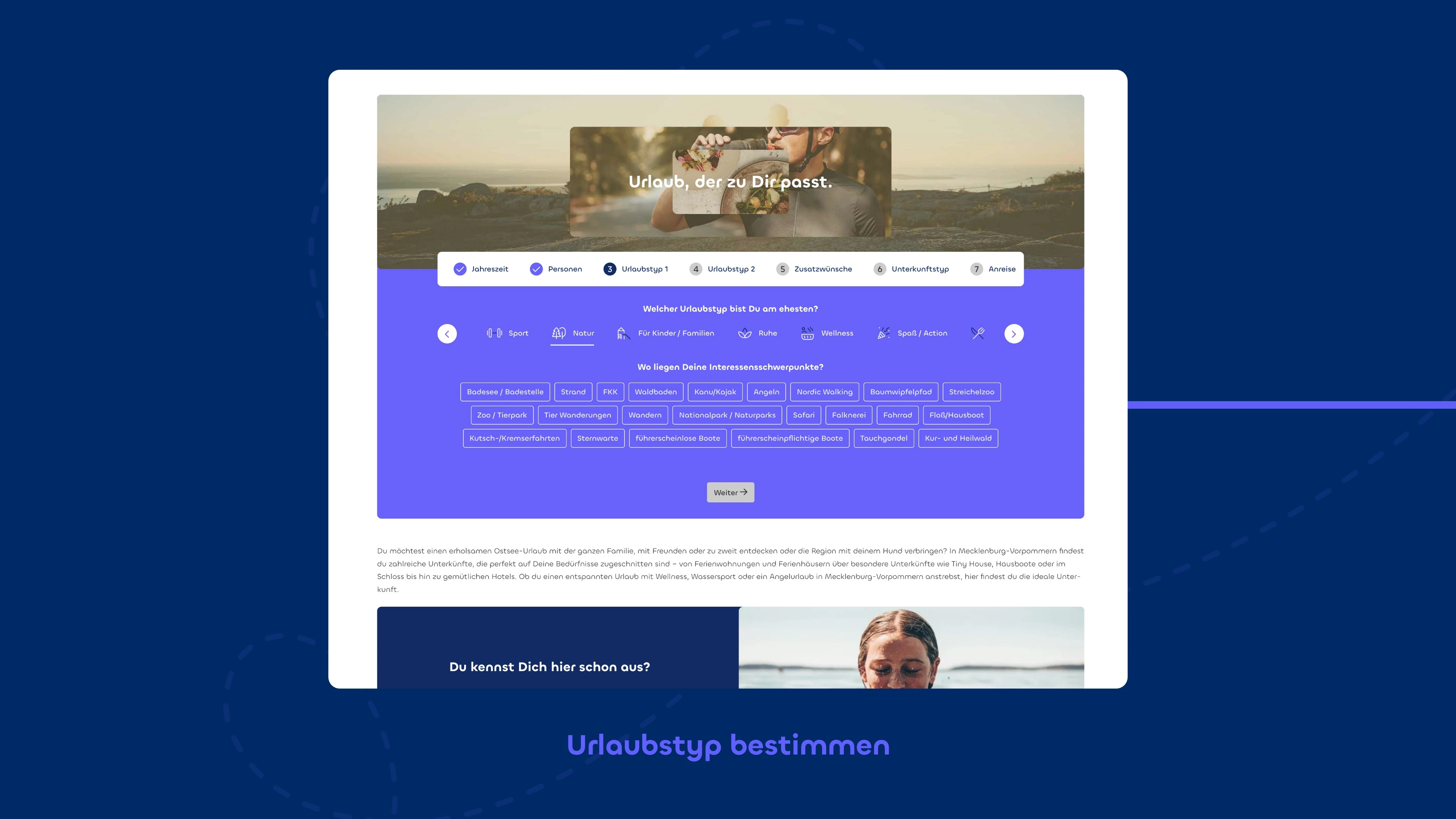 Ansicht der Website auf dunkelblauem Hintergrund