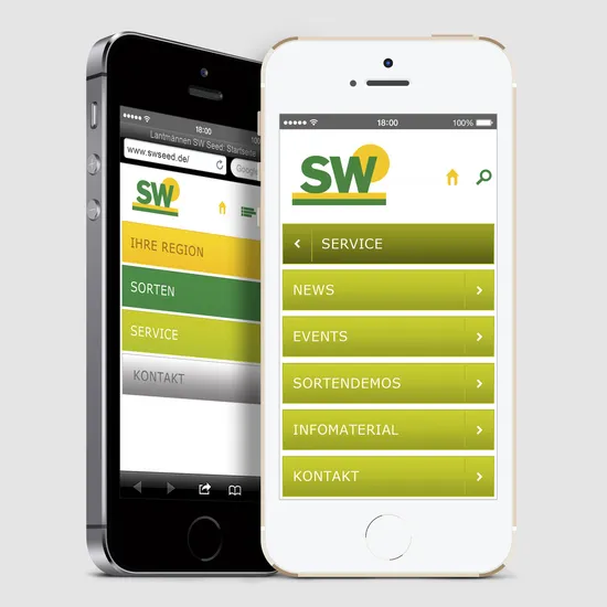 Zwei Smartphones mit geöffneter SW Homepage