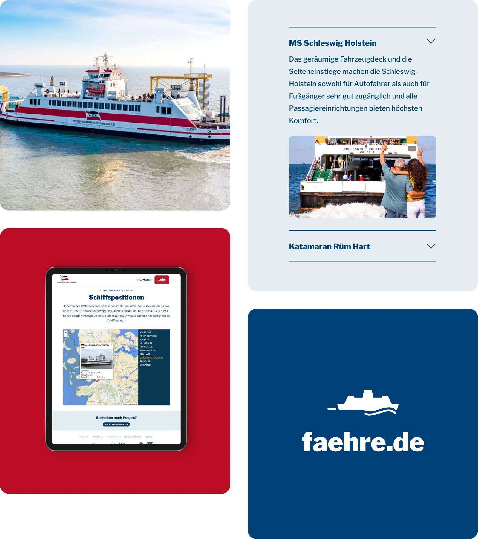 WDR Fähre, Einblicke in die Website auf Tablet, Darstellung eines Akkordeon-Elements, Linkfläche, die auf Website des WDR führt