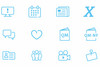 Zwölf hellblaue Icons vor weißem Hintergrund: u.a. Bildschirm, Kalender, Zeitung, Herz, Sprechblase, Kamera, Personen 