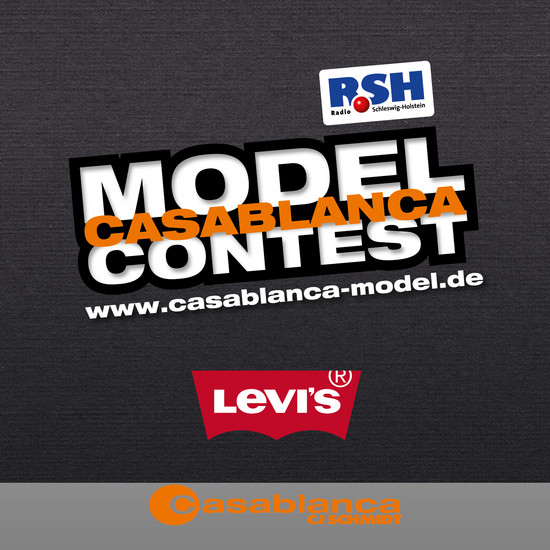 Text "Model Casablanca Contest" und Logos von r.sh, Levis und Casablanca