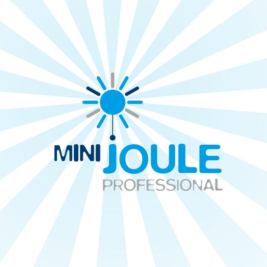 Blaues mini Joule Logo mit gestreiften Hintergrund