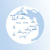 Stilisierte Weltkugel zeigt übergroß 15 Standorte des Diako Pflegenetzes zwischen Harrislee, Jübek und Kappeln