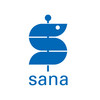 Blaues Sana Logo mit Äskulastab