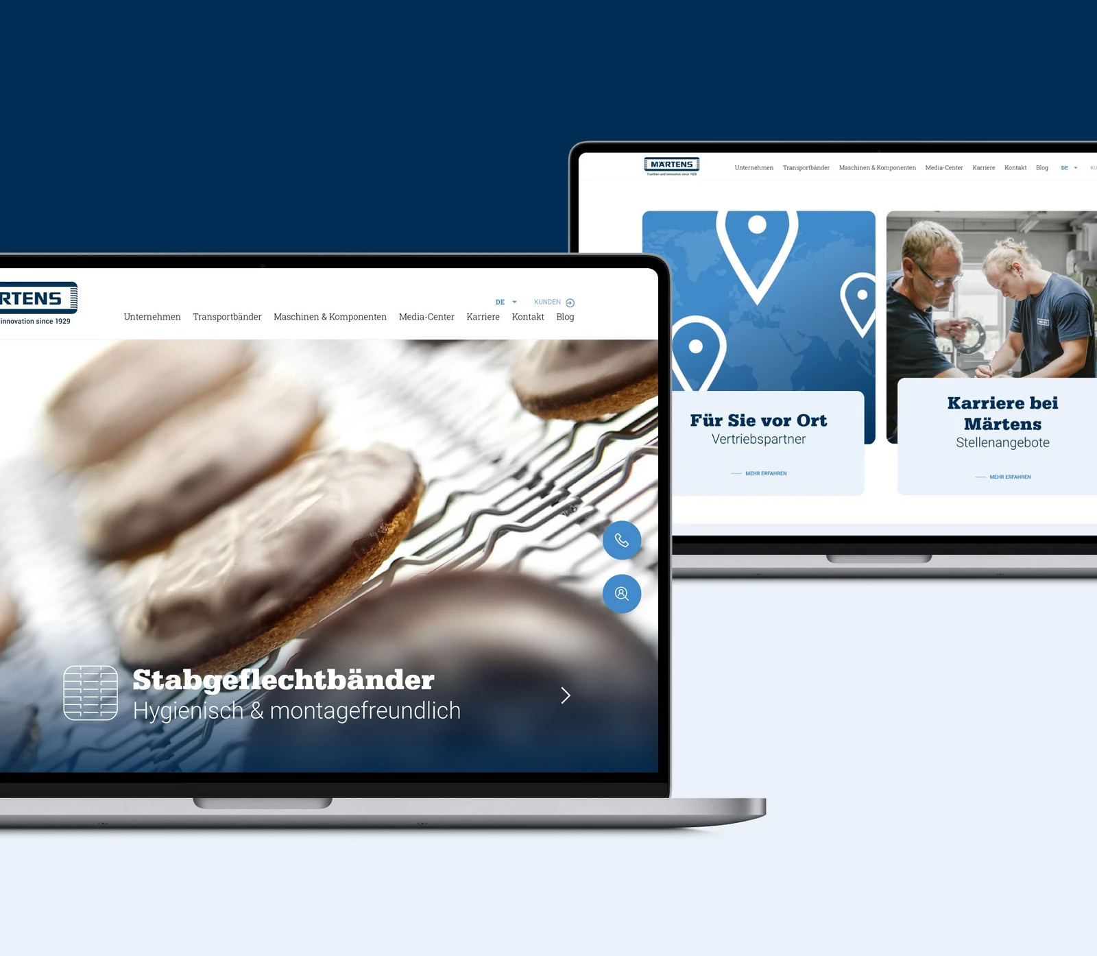 Zwei Laptops mit der Märtens Homepage