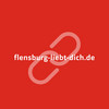 Weiße URL flensburg-liebt-dich.de vor rotem Hintergrund