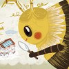 Illustration einer dicken Biene mit Lupe