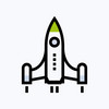 Schwarzes Icon einer Rakete vor weißem Hintergrund
