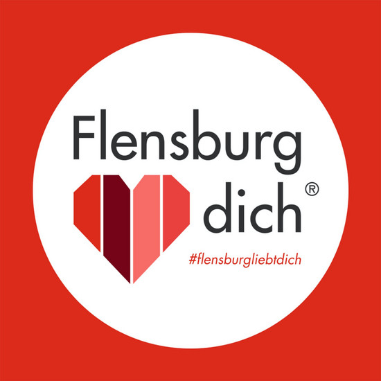 Logo mit rotem Herz "Flensburg liebt dich" 