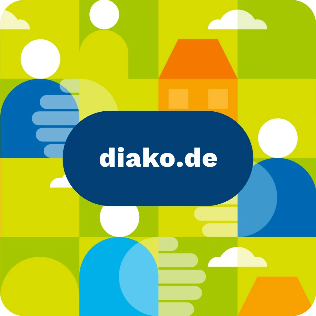 h2_diako_teaser_13.jpg Bunte Linkgrafik mit Personen-Figuren und Häusern und der Adresse diako.de