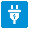 Weißes Stromstecker-Icon vor blauem Hintergrund