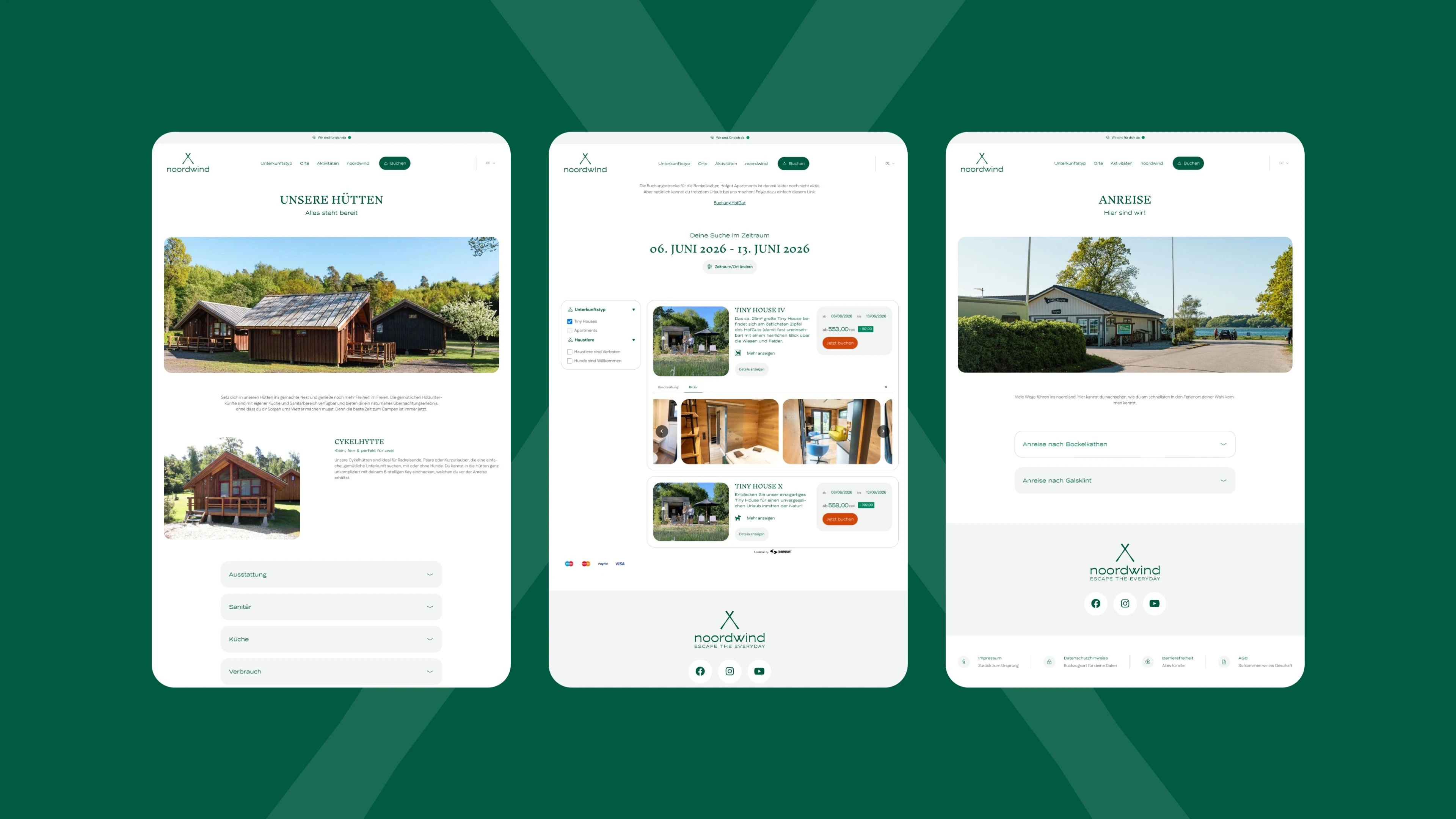 Drei Screenshots der Noordwind Webseite