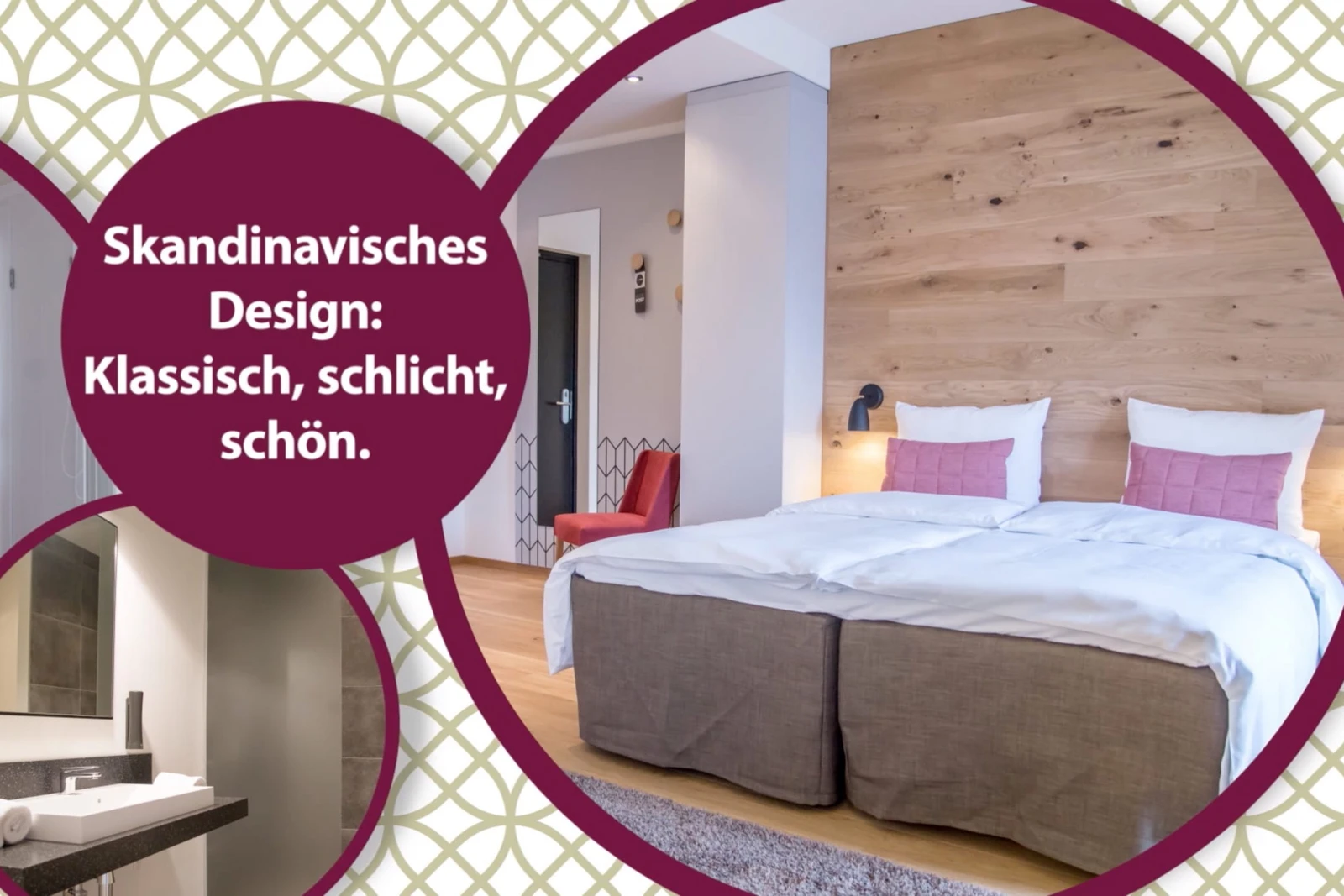 Hotelzimmer in Kreisen und Text 