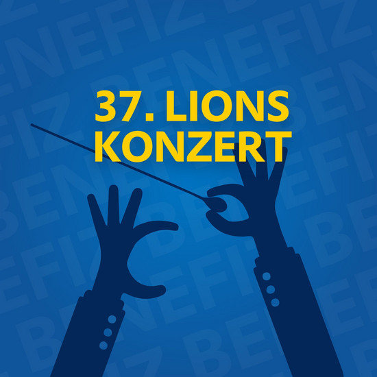Grafische Hände eines Dirigenten mit Slogan: 37. Lions Konzert