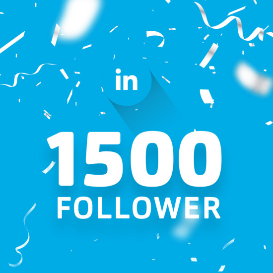 Blaue Kachel zu 1500 follower auf Linkedin