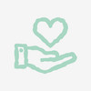 Grüne illustrierte Hand mit einem Herz