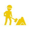 Stilisiertes gelbes Bauarbeiter-Icon mit Helm und Schaufel
