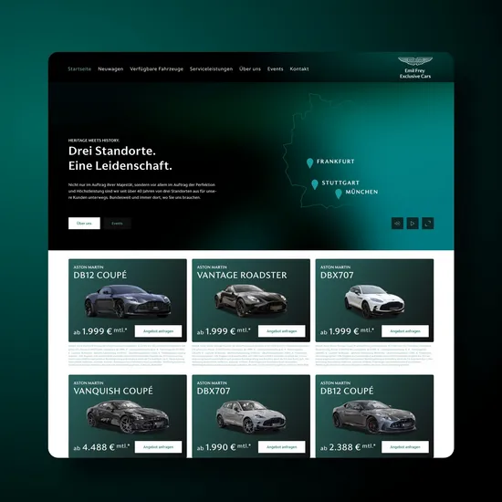 Screenshot der Aston Martin Emil Frey Startseite