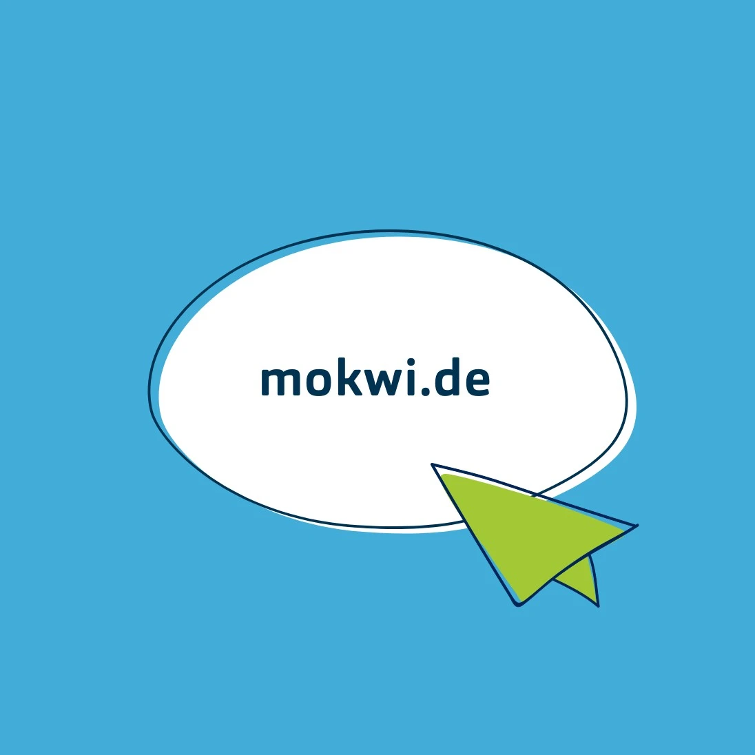 Linkgrafik mokwi.de auf hellblau in einem weißen Oval mit einem hellgrünen Papierflieger.