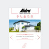 Mobile Startseite von aldra.de mit Logo, Menü und einem Bild eines modernen weißen zweistöckigen Hauses