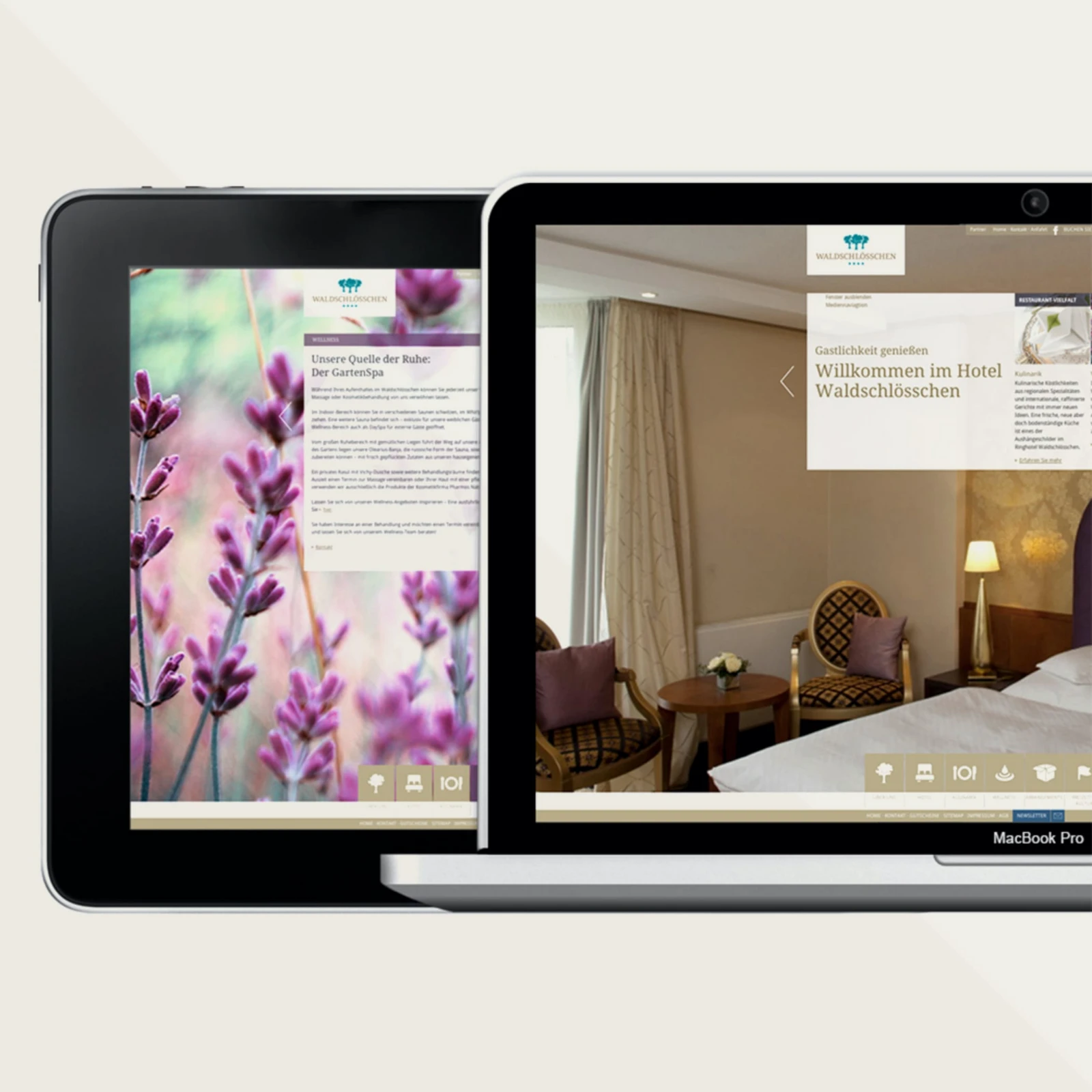 Zwei Mobile Ansichten des Waldschlösschen Hotels