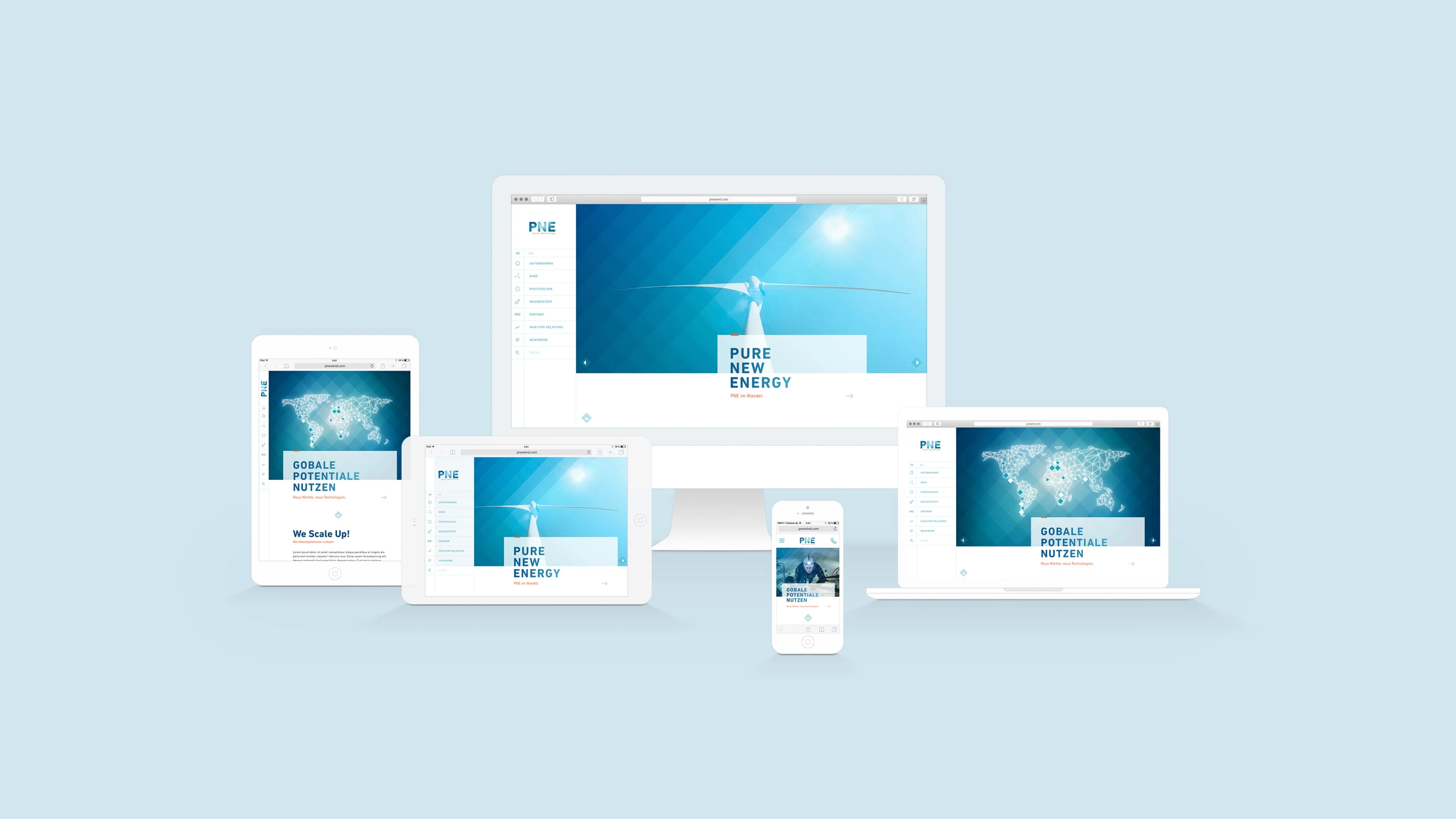 PNE Homepage in fünf digitalen Ausschnitten