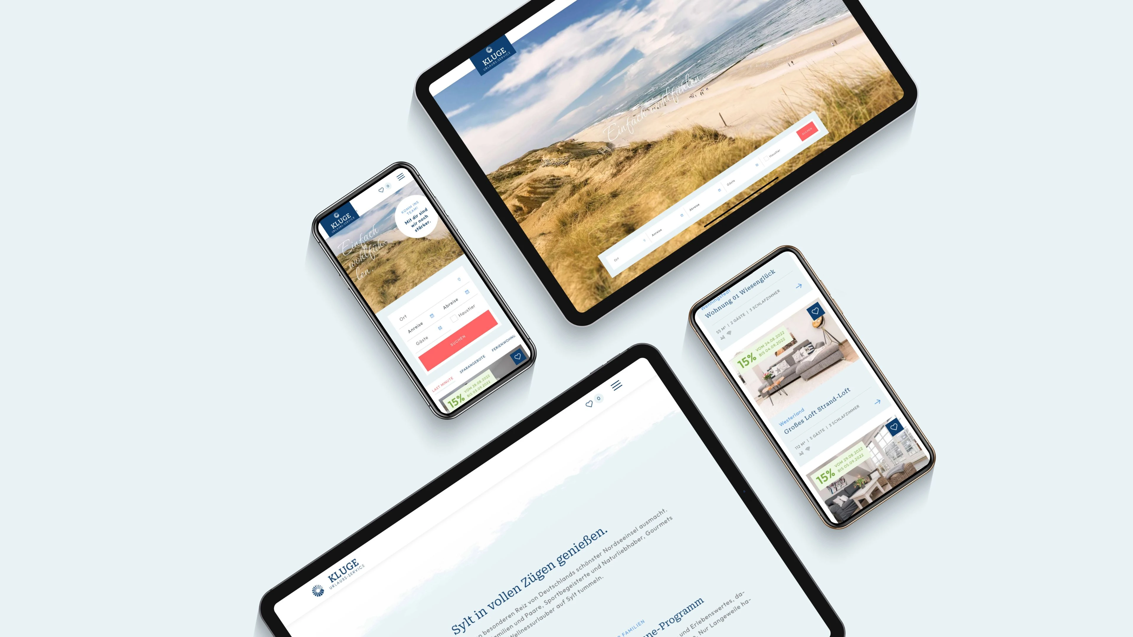 Vier digitale Ansichten der Kluge Website