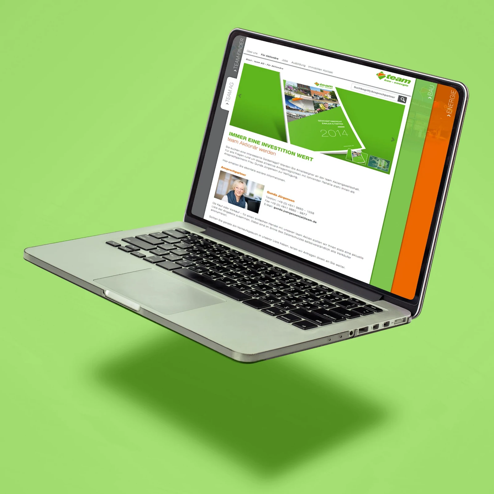 hochzwei_team_teaser_02_hauptteaser.jpg Grauer Macbook mit geöffneter Team Homepage