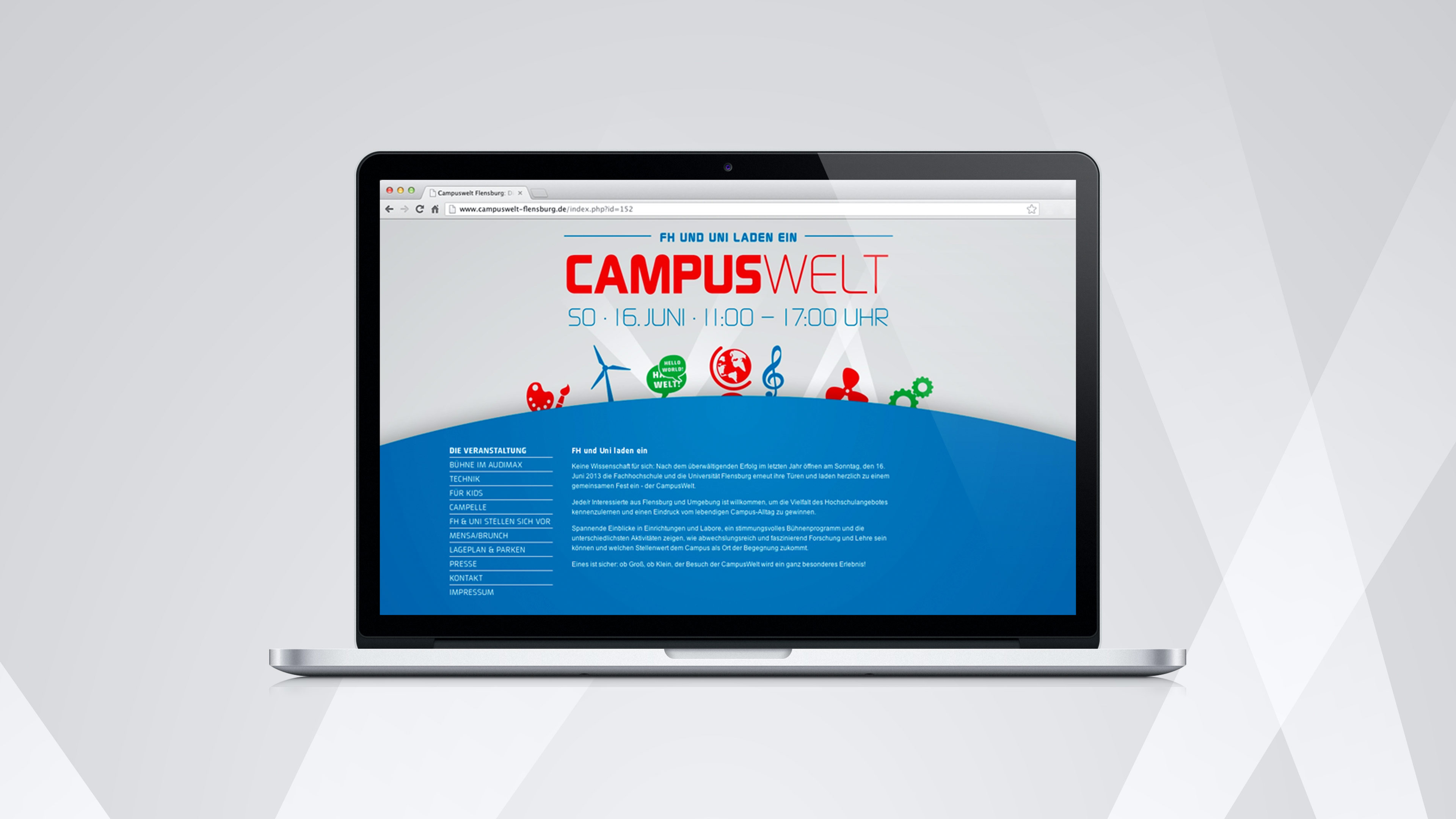 Laptop zeigt Website campuswelt-flensburg.de