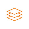 Weißes quadratische Bild mit einer orangenen Illustrationen von 3 aufeinander liegenden Seiten als Rauten