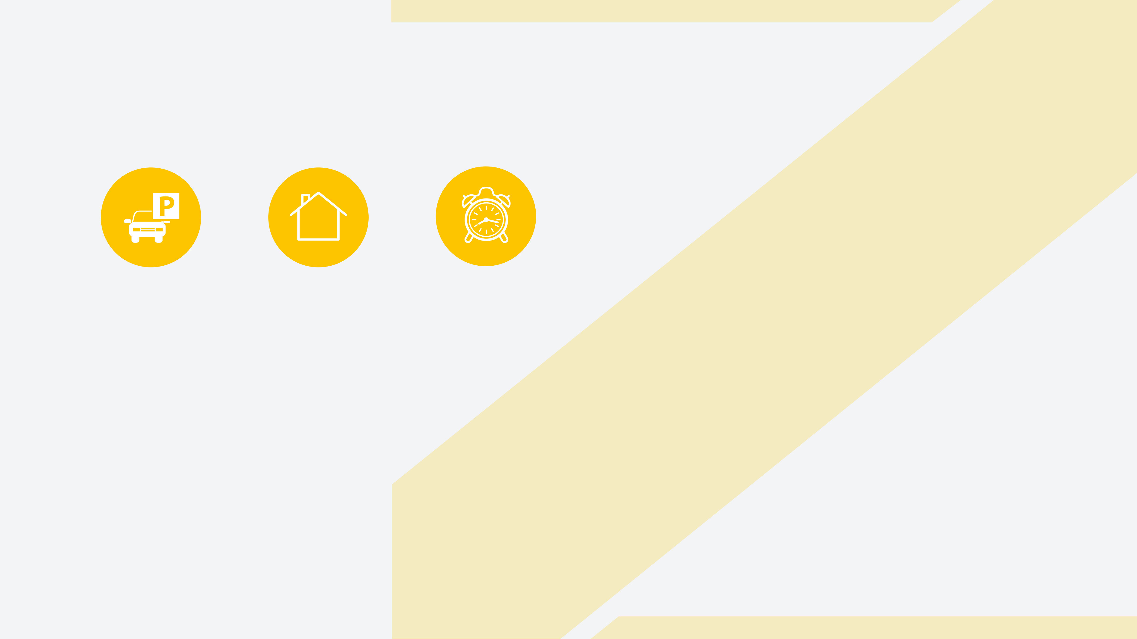 Gelbes Z und drei gelbe runde Icons: Auto, Haus und Wecker