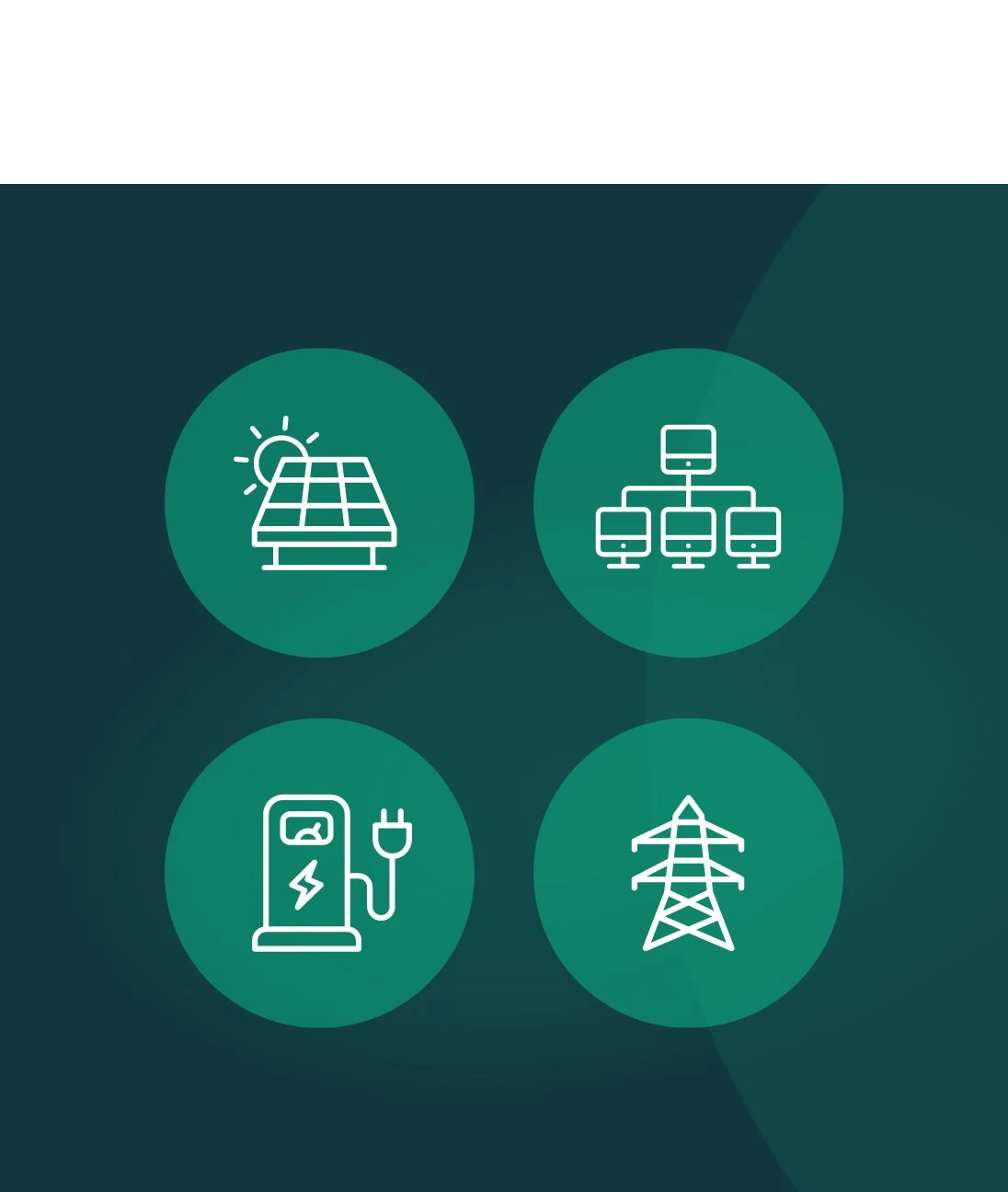 h2_messe_teaser_03.jpg Vier Grafiken in grünen Kreisen von der Firma Energy Partners. Die Grafiken stellen ein Solarpanel, Vernetzung, eine E-Zapfsäule und einen Strommast dar.