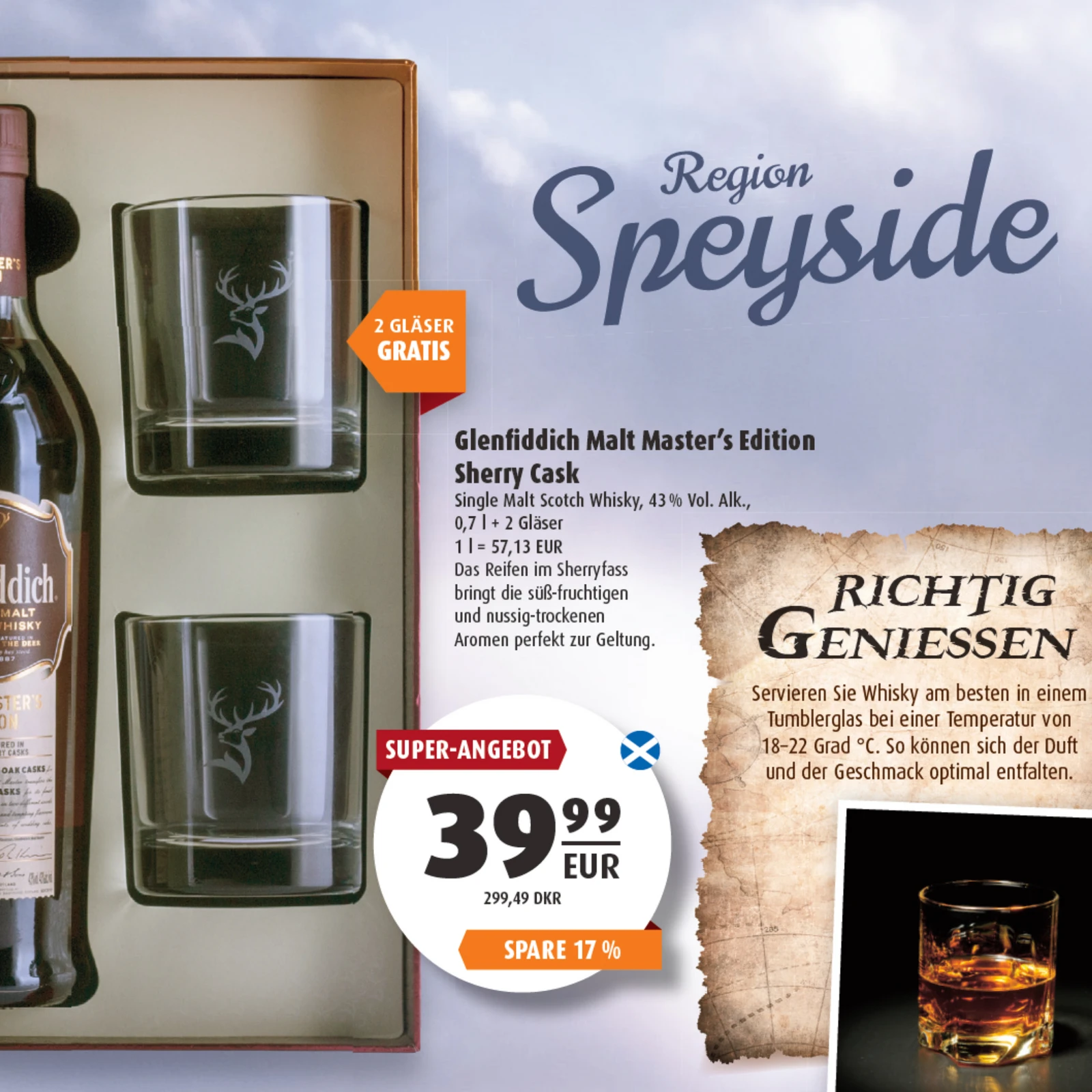 Werbung für Whiskey mit zwei Gläsern
