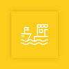 Gelbe Kachel mit weißen illustrierten Schiffen