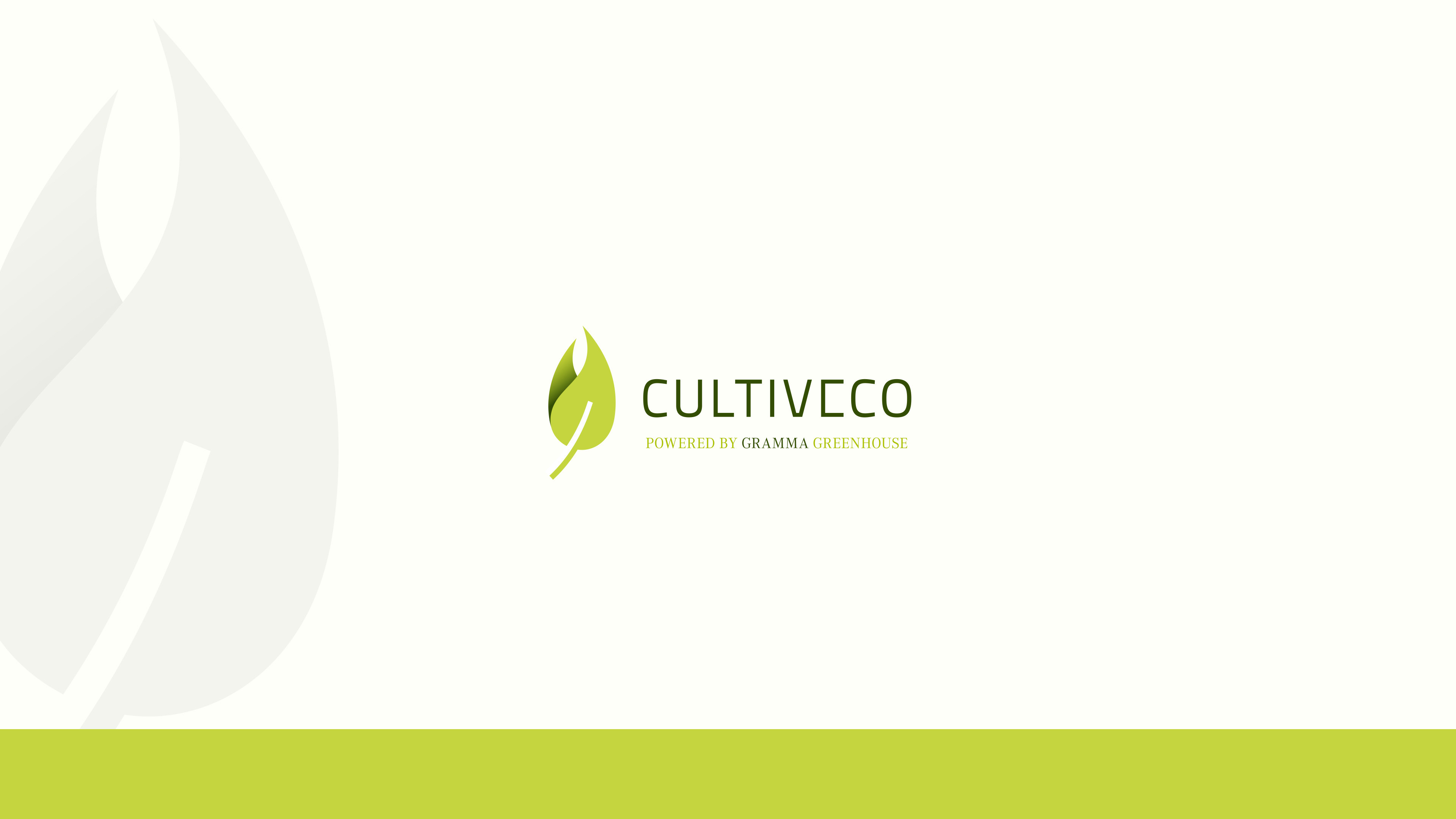 Logo "Cultiveco" mit grünem Blatt vor großem grau-transparenten Blatt