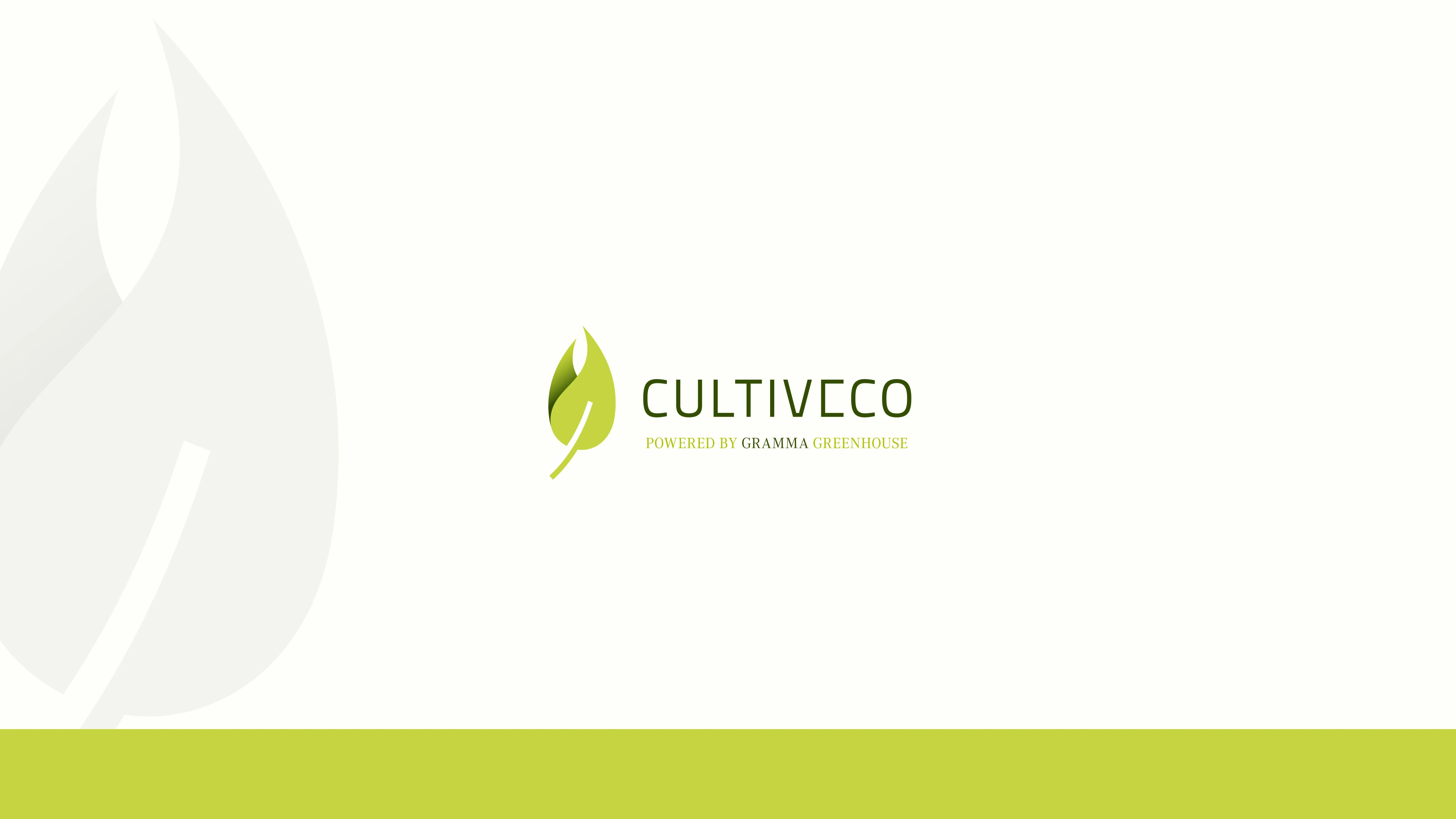 Logo "Cultiveco" mit grünem Blatt vor großem grau-transparenten Blatt