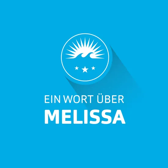 Hellblaue Grafik mit dem HOCHZWEI Logo und dem Schriftzug Ein Wort über Melissa