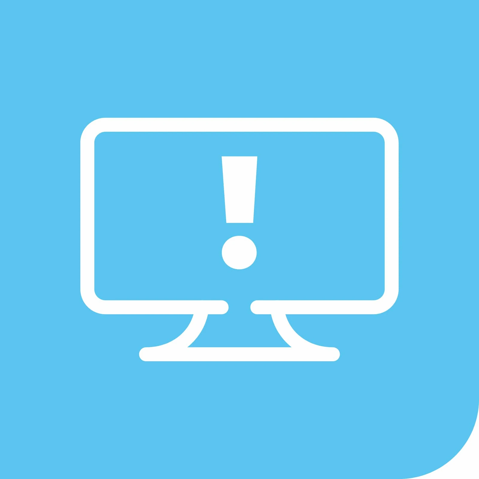 Weißes Bildschirm-Icon mit Ausrufungszeichen vor hellblauem Hintergrund