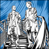 Zwei gezeichnete Männer gehen eine Treppe runter