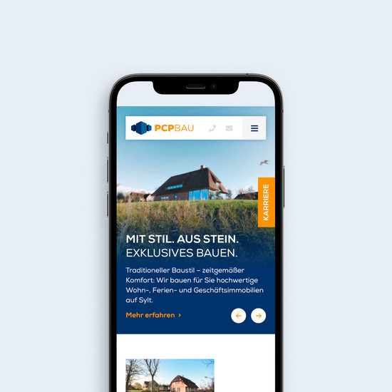 Homepage von pcp Bau in mobiler Ansicht