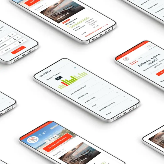 Aneinandergereihte Norderney Zimmerservice Website in mobiler Ansicht