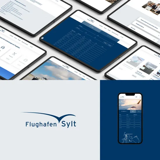 Internetauftritt für den Flughafen Sylt Eine Collage mit Bildern von Flughafen Sylt