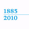 Blaue Jahreszahlen 1885 und 2010 vor weißem Hintergrund