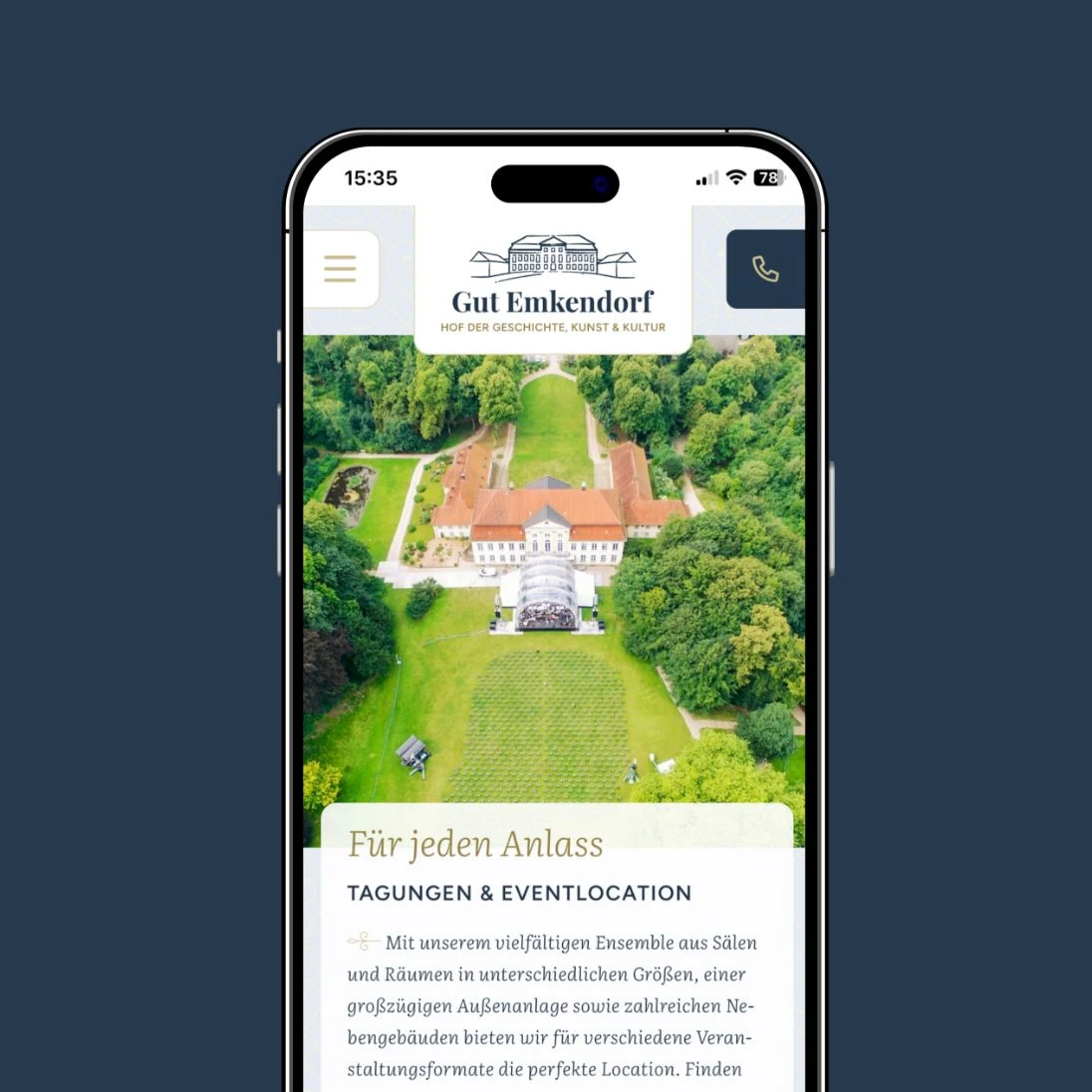 h2_gute_teaser_02.jpg Mobile Ansicht der Website für Gut Emkendorf