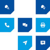 Sieben blaue Kacheln mit Icons